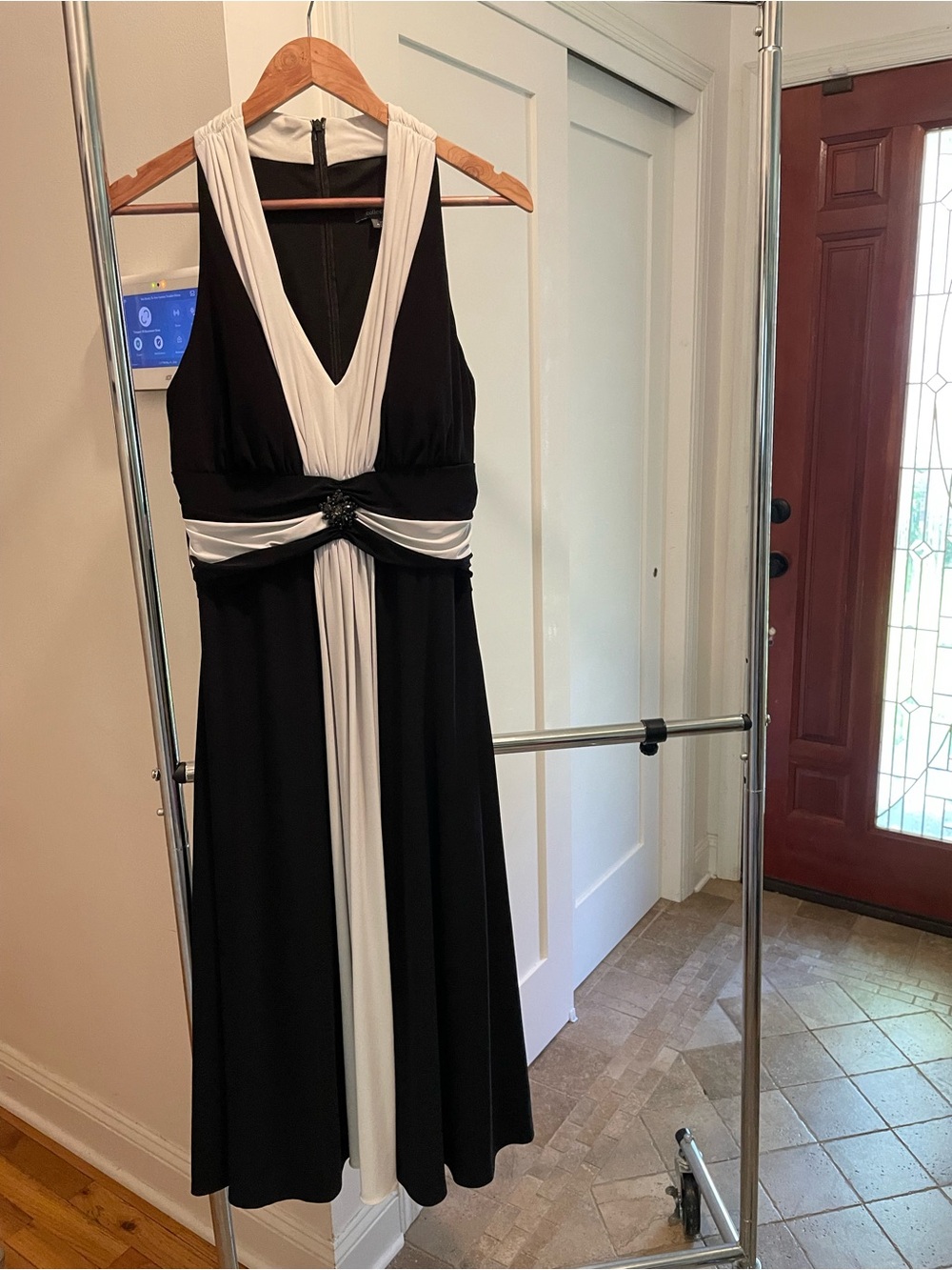 Dress Barn Black and White V-Neck Midi Dress